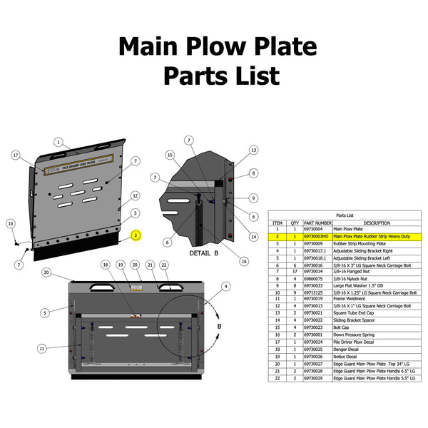 69730003HD 1/4" RUBBER LONG (50” PLOW)